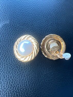 CHANEL Gold-Tone Faux Pearl Twist Clip Earrings